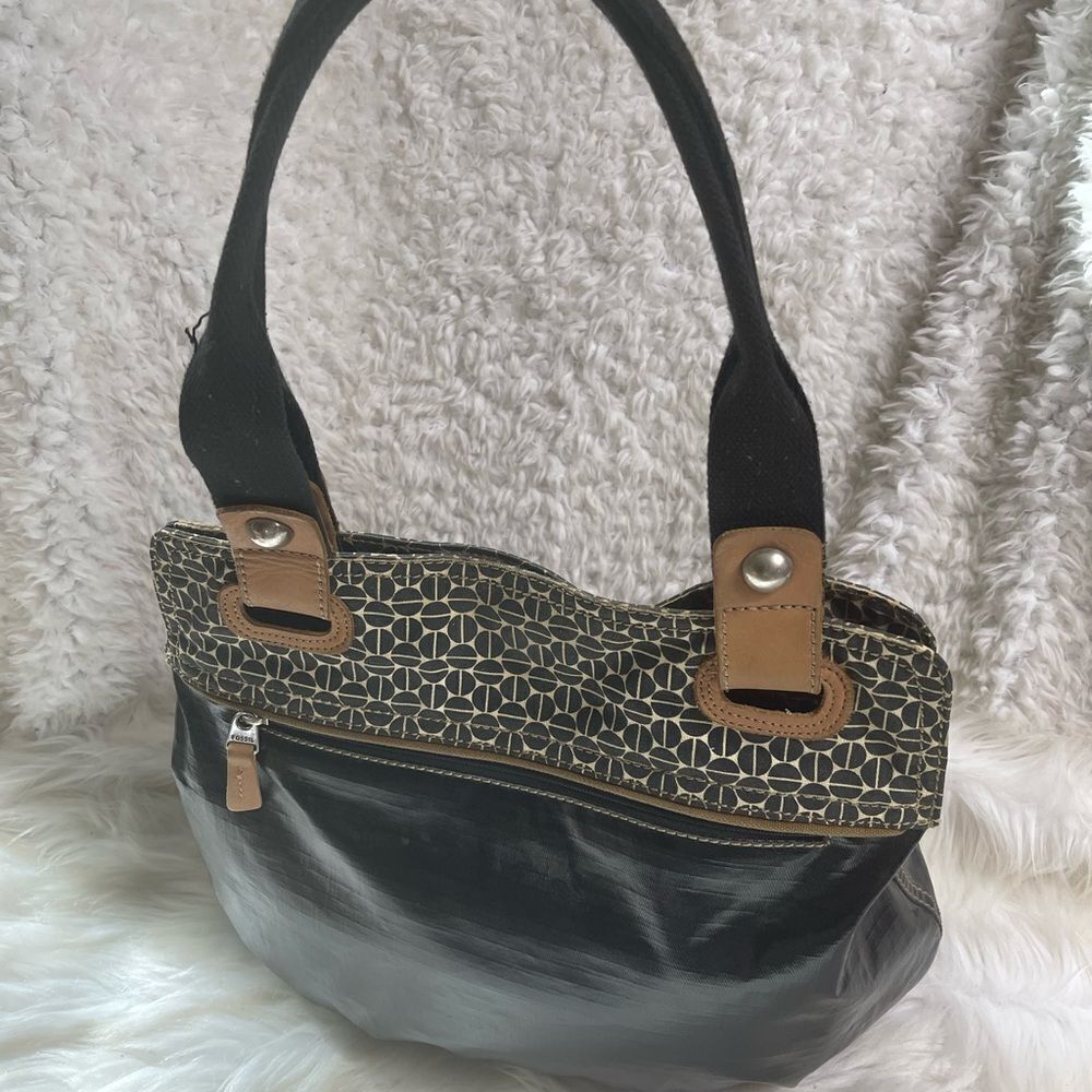 Fossil Key-Per Coated Canvas Black Tan Leather Tr… - image 3